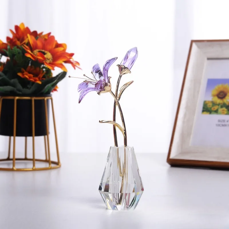 Florist Supply Vases - ดอกลิลลี่คริสตัลไทเกอร์พร้อมแจกันคริสตัล ของขวัญสะสมสำหรับผู้หญิง ตุ๊กตาดอกไม้ประดิษฐ์สำหรับงานแต่งงานที่บ้าน