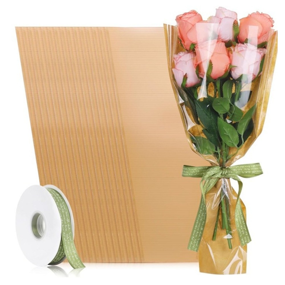 Flower Wrap Kraft - ถุงห่อดอกไม้สีน้ำตาลอ่อน 50 ชิ้น ทำจากกระดาษคราฟท์ ขนาด 45x24x9